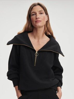 Varley Women’s Vine Half-Zip Ribbed Pullover, Black, Size Large